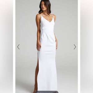 SHOWPO. LINKING LOVE MAXI DRESS - PLUNGE NECK SLIP DRESS IN WHITE